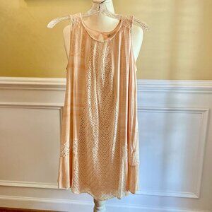 Cato Small Lightweight Swingy Dress, Peach with White Crochet, Sleeveless